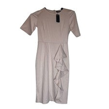 Vestido Oxiuly Moda Mujer Volantes Cuello Redondo Línea A Manga Corta Talla S Rosa Nuevo con Etiquetas