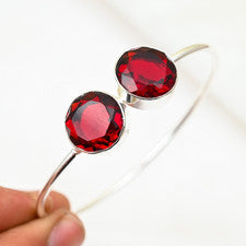Pulsera de plata maciza 925 hecha a mano con piedras preciosas granate rojo joyas para mujer para ella