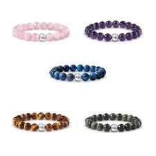 Pulsera de piedras preciosas PURAJA de piedra natural real | Pulsera de 8 mm con plata 925