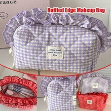 Bolsa de Maquillaje con Bordes con Volantes Bolsa de Belleza Portátil Bolsa de Almacenamiento de Gran Capacidad de Viaje