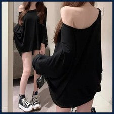 Camiseta lisa de gran tamaño para mujer informal suelta top moda mangas de murciélago simple