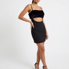 Mini Vestido Naked Wardrobe Para Mujer Negro Imitación Piel Recortada NWH19-D9 MN Talla S
