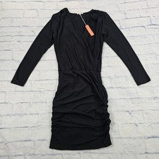 Vestido acanalado Sundry Surplice para mujer 1 pequeño negro manga larga cuello en V hecho en EE. UU.