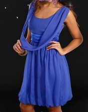 Moda Mujer Chifón Globo Cóctel Fiesta Vestido de Noche Satén Faja 32 34 Azul
