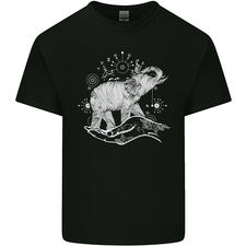 Camiseta estilo sacro elefante meditación tatuaje arte hombre algodón claro