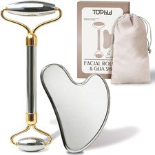 Rodillo facial de acero inoxidable y herramientas faciales Gua Sha, masajeador facial para cuidado personal,