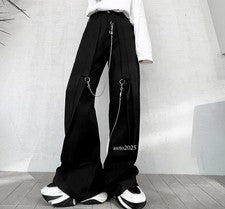 Para hombres Nuevo Moda Punk Gótico Metal Cadena Decoración Harén Pantalones Juveniles Negro Pantalón