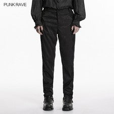 Pantalones ajustados para hombre PUNK RAVE góticos con patrón de jacquard oscuro