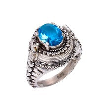 Anillo venenoso hecho a mano con piedras preciosas de topacio azul anillo venenoso de topacio de plata de ley 925.