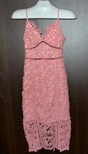 Vestido midi para mujer Boohoo rosa con paneles de encaje espalda abierta talla US 4
