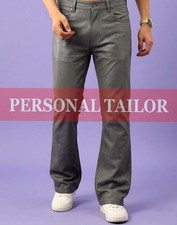 Pantalón de mezclilla de cuero de cordero gris genuino para hombre estilo bootcut pantalón 5 bolsillos
