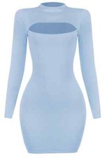 NUEVO Para mujeres Moda Sexy Ropa de Club Fiesta Supersuave Recorte Frontal Mini Vestido AZUL