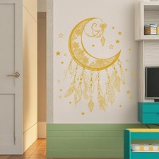 Pegatina de Pared Celebración Eid con Diseño Mandala Estrella de Luna Dorada Calcomanía de Vinilo