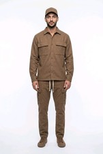 Moda Nova Hombres Marrón Pantalones Carga Talla 30 Elástico Algodón Cordón Frente Plano