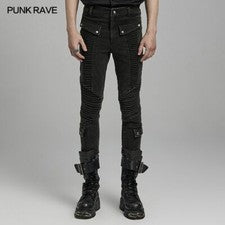 Punk Rave Hombres Negro Gótico Punk Calce Ajustado Denim Pantalones Informales Motocicleta Pantalones