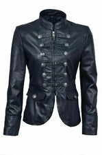 CLÁSICO Nuevo Para Mujer Azul Marino Chaqueta 100% Pura Piel de Cordero Motociclista Abrigo Chaqueta
