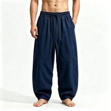Hombres Estilo Chino Pantalones de Kung Fu Tai Chi Sueltos Informales Pierna Ancha Pantalones Retro