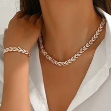 Conjunto de joyas para mujer oro rosa oro plata collar pulsera pedrería boda