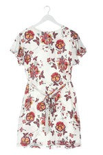 Vestido blusa H&M estampado floral línea A blanco rojo talla 36 poliéster