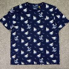 Camiseta Polo Ralph Lauren Estampada de Velero Para Hombre Talla XL Azul Marino Personalizada Calce Ajustado Nueva Sin