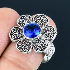 Anillo de joyería de plata esterlina 925 hecho a mano con piedras preciosas d...