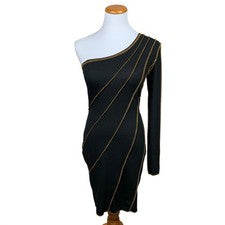 Nuevo Mini Vestido Moda Nova Kira Costura Expuesta Negro Bodycon Una Manga Para Mujer L