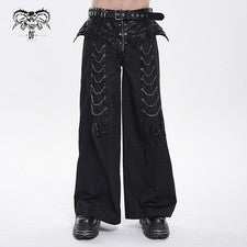 Diablo Moda Hombres Gótico Metal Cadena Pierna Ancha Pantalones Punk Acampanados Ropa de Calle Pantalones