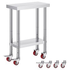 Uimoso Mesa de Trabajo Acero Inoxidable 30x60 cm con Ruedas para Preparación de Comida