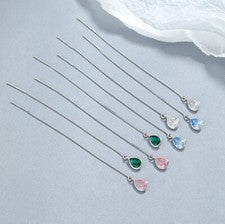 Pendientes largos plata 925 gotas circonitas en 4 colores mujer niña