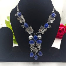 Collar de joyería de plata de ley 925 hecho a mano con piedras preciosas de lapislázuli talla 17-18"