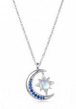 Collar colgante de plata esterlina 925 estrella azul luna diamante para mujer niña Reino Unido