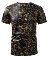 CAMISA INFORMAL DE MANGA CORTA AJUSTADA NEGRA DORADA REPTIL NUEVA CON ETIQUETAS 201B