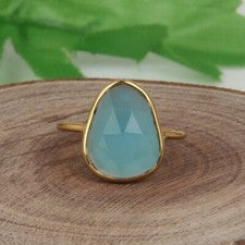 Anillos de compromiso de piedras preciosas de calcedonia aguamarina chapados en oro amarillo de plata 925