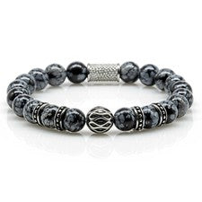 Pulsera de obsidiana pulsera de perlas Snowflake Beads R bola de acero inoxidable 8 mm