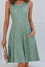 Naggoo Vestido Solero Informal Imitación Envolvente Cuello en V Floral Corto Sin Mangas Vestido con Bolsillos