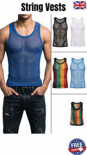 Chaleco de malla de verano con cuerda para hombre 100 % algodón red ajustado transpirable tanque gimnasio