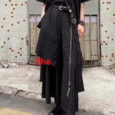 Nuevo Chino Retro Asimétrico Dos Piezas Estilo Pierna Ancha Pantalones Calce Relajado