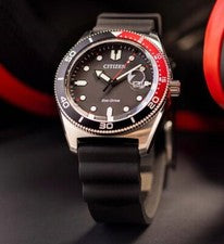 Reloj deportivo Citizen Eco-Drive AW1769-10E negro rojo bisel analógico de go...