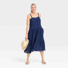 Vestido para mujer sin mangas línea A con bolsillos - Knox Rose - azul talla pequeña