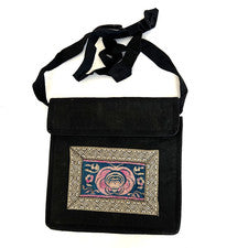 Bolso de mano bandolera para mujer nuevo con etiquetas diseño bordado tela negra bolsillo interior
