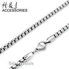 Collar de cadena de eslabones de caja clásico liso plata 4 mm acero inoxidable HOMBRE 18-40"*A120