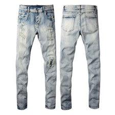 Pantalones de mezclilla rasgados de moda de moda de personalidad de marca azul pálido talla 28-40