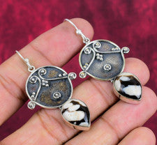 Pendientes de plata de ley 925 hechos a mano para mujer con piedras preciosas de jaspe de búfalo