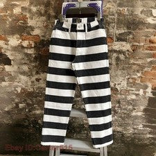 Pantalones de motociclista retro para hombre pantalones de lona a rayas estilo vintage
