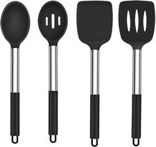Juego de utensilios de cocina 4 piezas cuchara espátula de cocina de silicona con acero inoxidable