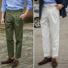 Pantalones informales GURKHA retro de media antigüedad para hombre Pantalones rectos de cintura alta Traje pantalones