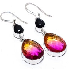 Pendiente de joyería de plata esterlina 925 con piedras preciosas de ónix...