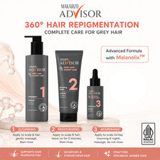 Makarizo Advisor RX Cabello Gris Cuidado Experto Champú Mascarilla Suero Set para Cabello Gris