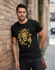 Moda Hombre Camiseta Estampada Informal Italiana Oro Brillo Lujo Logo Leones Rey