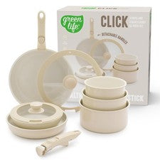 Juego de ollas antiadherentes Greenlife de 10 piezas mango desmontable utensilios de cocina apilables